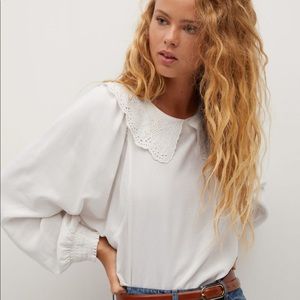 Mango Double Baby Collar Blouse in Beige!